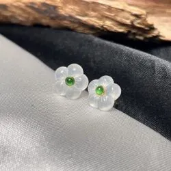Khuyên tai ngọc Phỉ thuý băng chủng Myanmar, vàng 18k (chốt silicon)