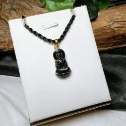 Mặt dây Quán thế âm bồ tát ngọc Phỉ thuý mực dục Myanmar, vàng 18k - Hình ảnh 5