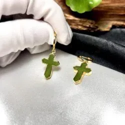 Khuyên tai thánh giá Ngọc bích Canada, vàng 18k - Hình ảnh 8