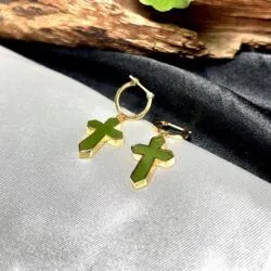Khuyên tai thánh giá Ngọc bích Canada, vàng 18k