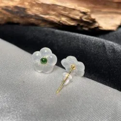 Khuyên tai ngọc Phỉ thuý băng chủng Myanmar, vàng 18k (chốt silicon) - Hình ảnh 5