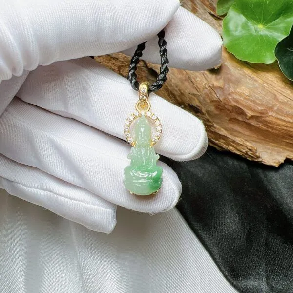 Mặt dây quán thế âm bồ tát ngọc Cẩm thạch Myanmar, vàng 18k