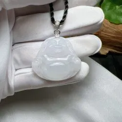 Phật Di Lặc ngọc Phỉ thuý băng chủng Myanmar, vàng 18k - Hình ảnh 5