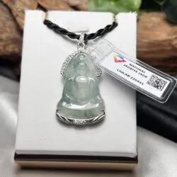 Mặt dây Quán thế âm bồ tát ngọc Phỉ thuý Muna, vàng trắng 14k - Hình ảnh 5