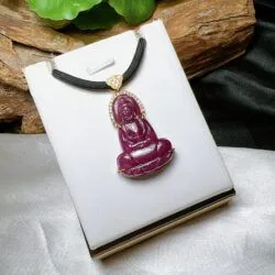 Phật Quán thế âm bồ tát đá Ruby Nam Phi, vàng 18k - Ảnh 2