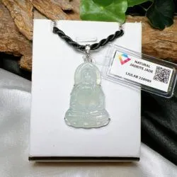 Mặt dây Quán thế âm bồ tát ngọc Phỉ thuý băng chủng Myanmar, vàng trắng 14k