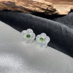 Khuyên tai ngọc Phỉ thuý băng chủng Myanmar, vàng 18k (chốt silicon) - Hình ảnh 2