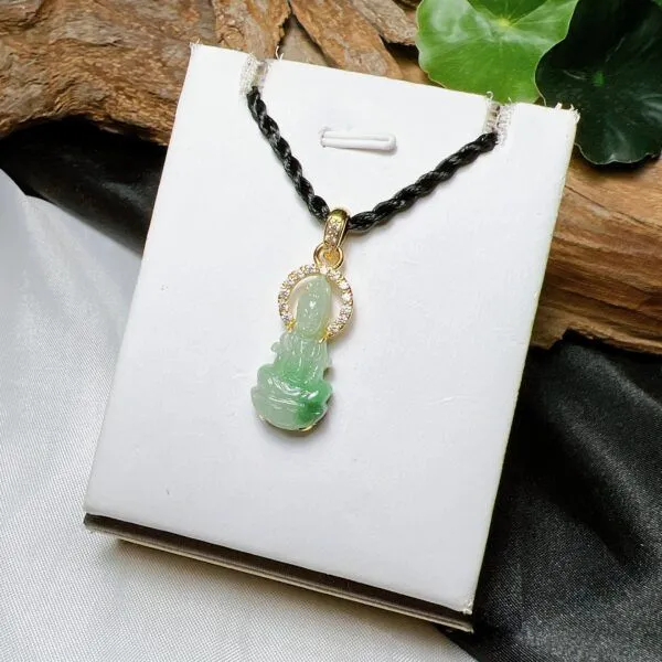 Mặt dây quán thế âm bồ tát ngọc Cẩm thạch Myanmar, vàng 18k