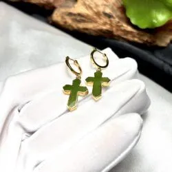 Khuyên tai thánh giá Ngọc bích Canada, vàng 18k - Hình ảnh 4