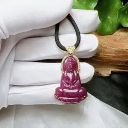 Phật Quán thế âm bồ tát đá Ruby Nam Phi, vàng 18k - Ảnh 6
