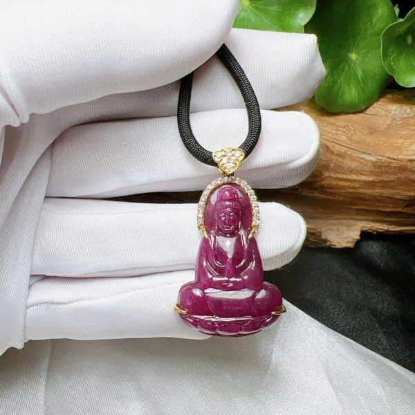 Phật Quán thế âm bồ tát đá Ruby Nam Phi, vàng 18k