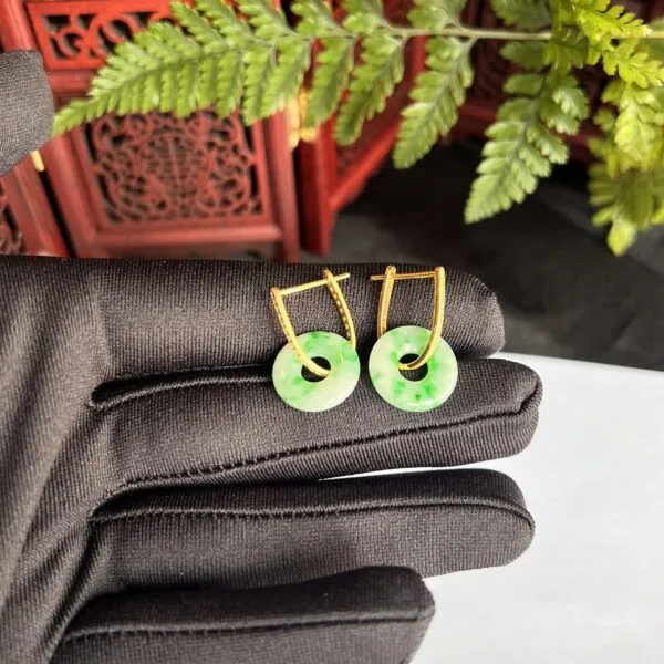 Khuyên tai đồng điếu ngọc Cẩm thạch Myanmar, vàng 18k