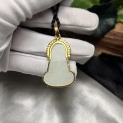 Quán thế âm bồ tát ngọc bích Nga (bạch ngọc), vàng 18k - Ảnh 7