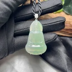 Quán thế âm bồ tát ngọc Phỉ thuý cao băng xanh thanh, vàng 18k - Ảnh 9
