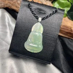 Quán thế âm bồ tát ngọc Phỉ thuý cao băng xanh thanh, vàng 18k - Ảnh 3