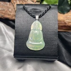 Quán thế âm bồ tát ngọc Phỉ thuý cao băng xanh thanh, vàng 18k - Ảnh 7
