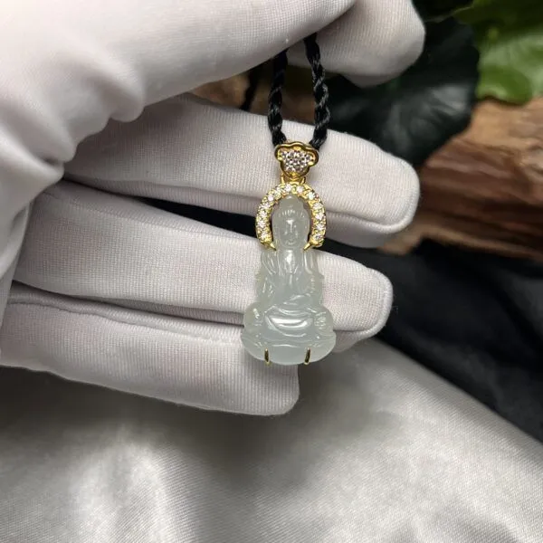 Quán thế âm bồ tát ngọc Phỉ thuý lão lam thuỷ Myanmar, vàng 18k