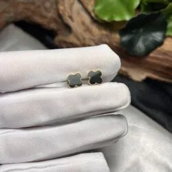 Khuyên tai ngọc Phỉ thuý mực dục Myanmar, vàng hồng 18k - Hình ảnh 5