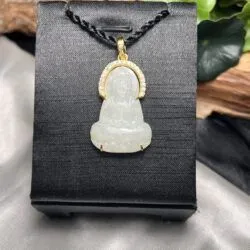 Quán thế âm bồ tát ngọc bích Nga (bạch ngọc), vàng 18k - Ảnh 6