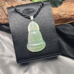 Quán thế âm bồ tát ngọc Phỉ thuý cao băng xanh thanh, vàng 18k - Ảnh 5