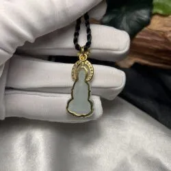 Quán thế âm bồ tát ngọc Phỉ thuý lão lam thuỷ Myanmar, vàng 18k - Ảnh 8
