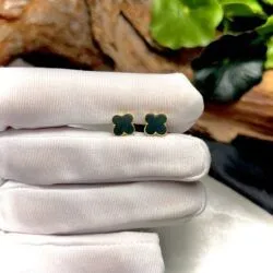Khuyên tai ngọc Phỉ thuý mực dục Myanmar, vàng hồng 18k - Hình ảnh 3