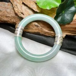 Vòng bản liền ngọc Cẩm thạch Myanmar, bọc bạc 925