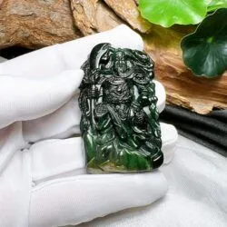 Mặt dây Quan công ngọc Phỉ thuý lão lam lục Miến Điện (Myanmar) - Hình ảnh 4
