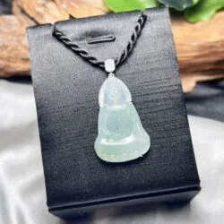 Quán thế âm bồ tát ngọc Phỉ thuý băng xanh thanh, vàng 18k - Ảnh 3