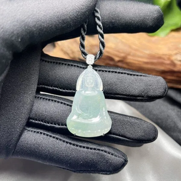 Quán thế âm bồ tát ngọc Phỉ thuý băng xanh thanh, vàng 18k
