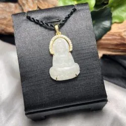 Quán thế âm bồ tát ngọc bích Nga (bạch ngọc), vàng 18k - Ảnh 5