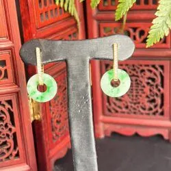 Khuyên tai đồng điếu ngọc Cẩm thạch Myanmar, vàng 18k - Ảnh 2