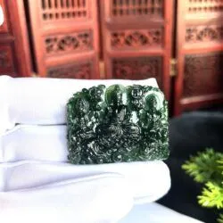 Tam thế phật ngọc Phỉ thuý lão lam lục Miến Điện (Myanmar) - Ảnh 7