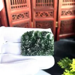 Tam thế phật ngọc Phỉ thuý lão lam lục Miến Điện (Myanmar) - Ảnh 4