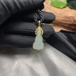 Quán thế âm bồ tát ngọc Phỉ thuý lão lam thuỷ Myanmar, vàng 18k - Ảnh 7
