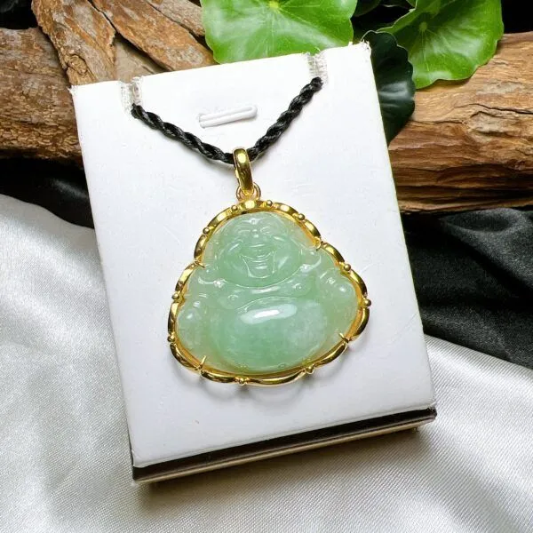Phật Di Lặc ngọc cẩm thạch Myanmar, vàng 18k