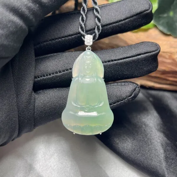 Quán thế âm bồ tát ngọc Phỉ thuý cao băng xanh thanh, vàng 18k