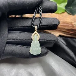 Quán thế âm bồ tát ngọc Phỉ thuý lão lam thuỷ Myanmar, vàng 18k - Ảnh 8