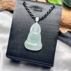 Quán thế âm bồ tát ngọc Phỉ thuý băng xanh thanh, vàng 18k - Ảnh 5