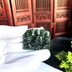 Tam thế phật ngọc Phỉ thuý lão lam lục Miến Điện (Myanmar) - Ảnh 5