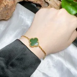 Lắc tay cỏ 4 cánh ngọc bích Canada, vàng 18k
