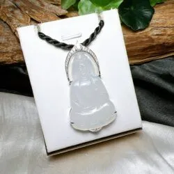 Phật Quán thế âm bồ tát ngọc Phỉ thuý băng chủng Miến Điện (Myanmar), vàng 18k - Hình ảnh 3