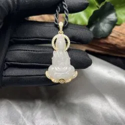 Quán Thế Âm Bồ Tát bạch ngọc, vàng 18k - Hình ảnh 8