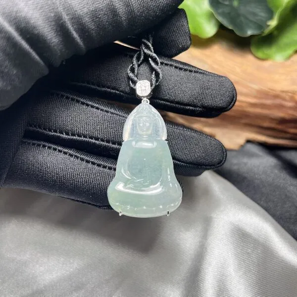 Quán thế âm bồ tát ngọc Phỉ thuý băng xanh thanh, vàng 18k