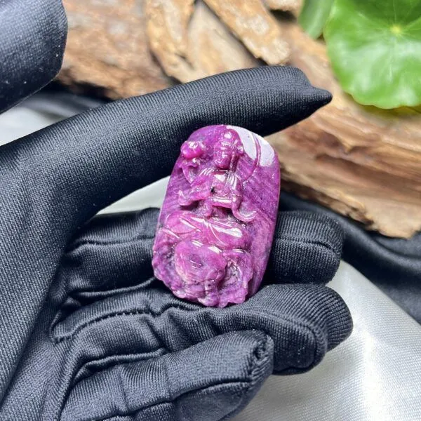 Mặt dây Phổ hiền bồ tát Ruby Nam Phi, chạm khắc thủ công tinh xảo