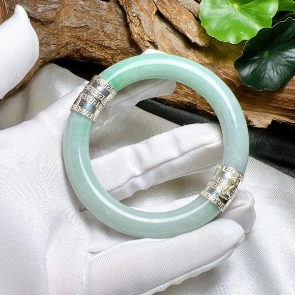 Vòng bản liền ngọc Cẩm thạch Myanmar, bọc bạc 925