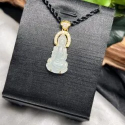 Quán thế âm bồ tát ngọc Phỉ thuý lão lam thuỷ Myanmar, vàng 18k - Ảnh 5