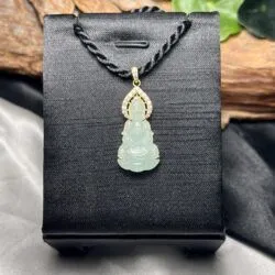 Quán thế âm bồ tát ngọc Phỉ thuý lão lam thuỷ Myanmar, vàng 18k
