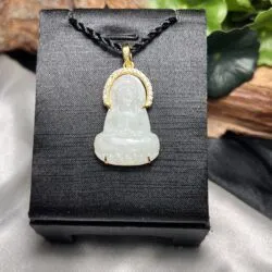 Quán thế âm bồ tát ngọc bích Nga (bạch ngọc), vàng 18k - Ảnh 4