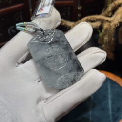 Mặt dây vô sự bài ngọc cẩm thạch gà đen - Ảnh 4